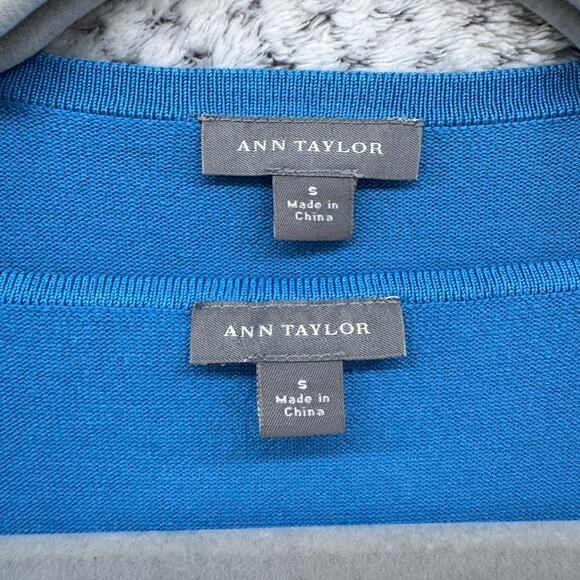 Ann Taylor Cardigan Tank Set Womens S Blue Silk Front Tie Scoop Neck Whimsi - Picture 2 of 14